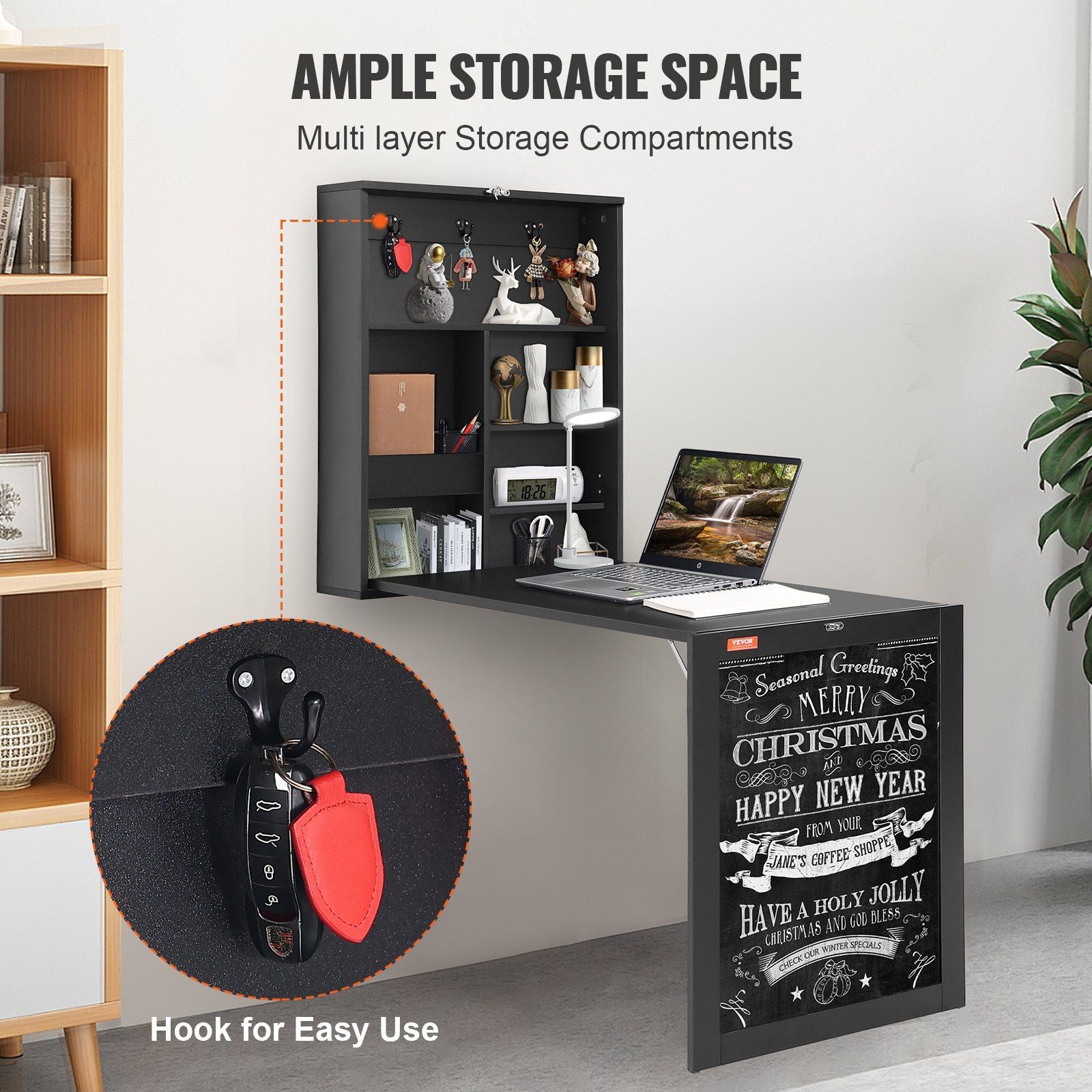 Space Saving Wall Mounted Folding Computer Desk with Storage
